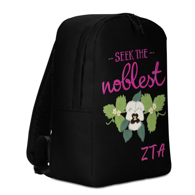 Right side view of the Zeta Tau Alpha Seek The Noblest Black Backpack