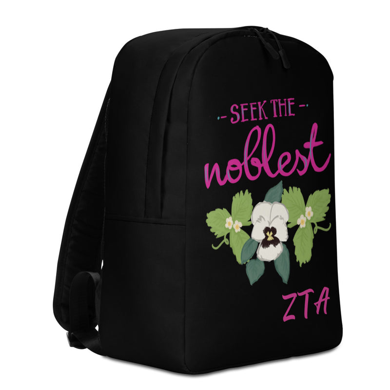 Right side view of the Zeta Tau Alpha Seek The Noblest Black Backpack