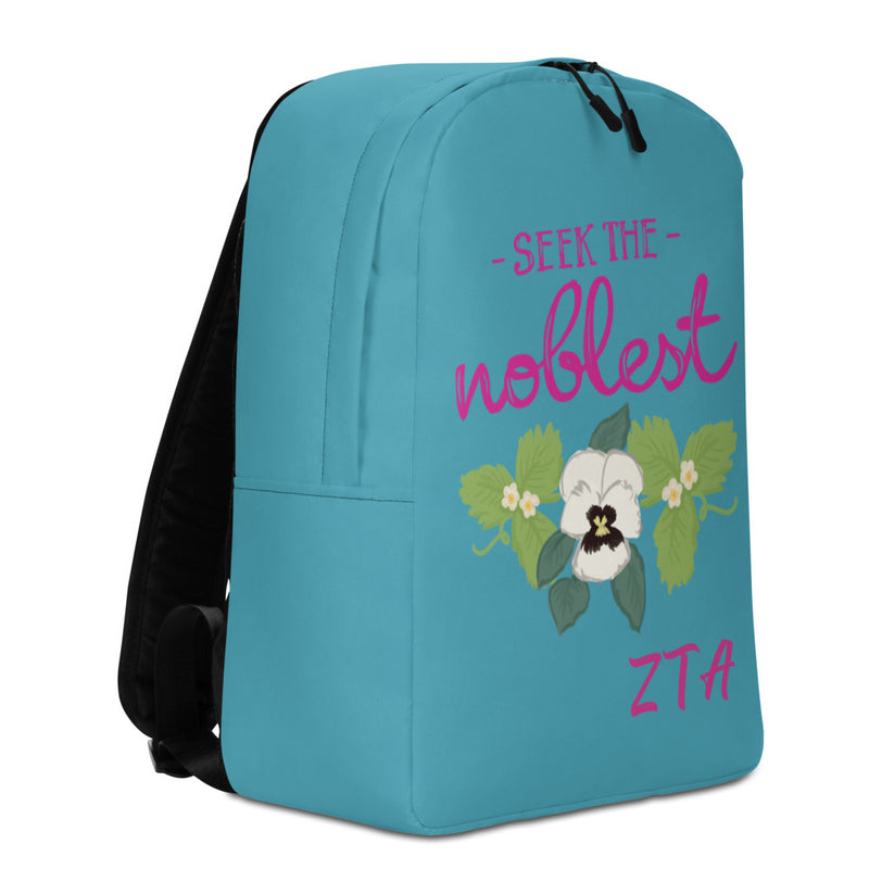 Right side view of Zeta Tau Alpha Seek The Noblest Motto Turquoise Backpack