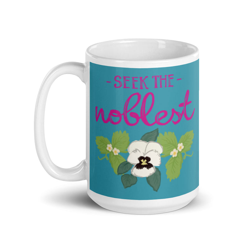 Zeta Tau Alpha Seek the Noblest Turquoise Glossy Mug in 15 oz size with handle on left