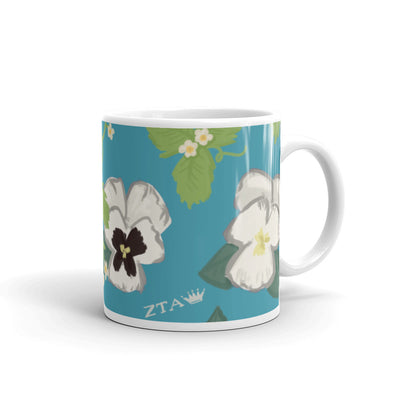 Zeta Tau Alpha Violet Floral Print Sorority Mug in Turquoise shown in 11 oz size