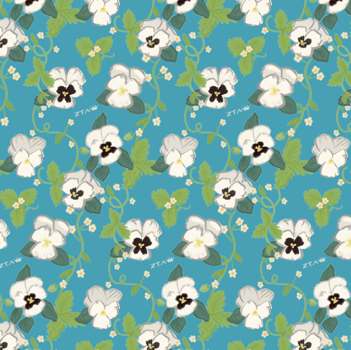 Zeta Tau Alpha White Violet Floral Print in Turquoise