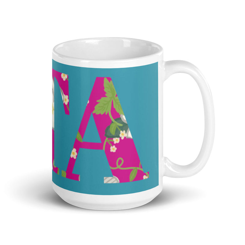 Zeta Tau Alpha Letters Mug in 15 oz size with handle on right