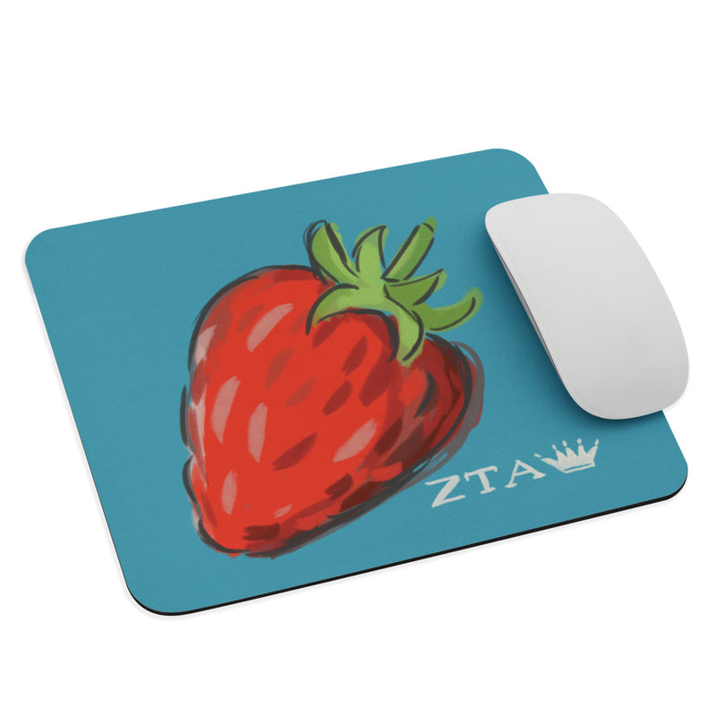 Zeta Tau Alpha Strawberry Mouse Pad shown with mouse in turquoise